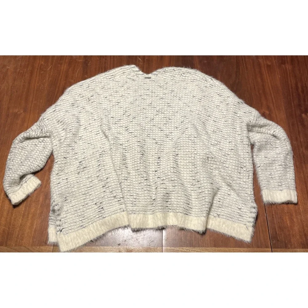 SIONI Open Front Cardigan Crop Sweater Fuzzy Drape Front Light Beige M Boxy Flow